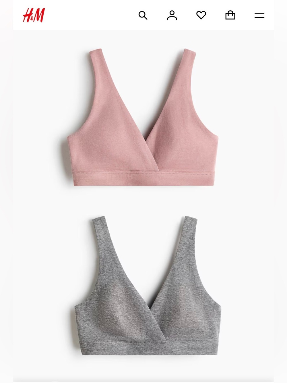 H&M Mama Cotton Soft Wrap Nursing  Bralette - Pink & Gray